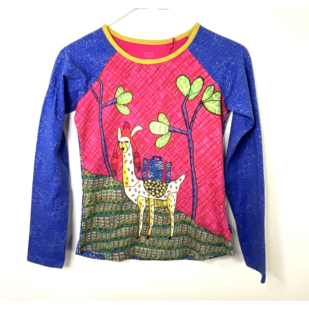 Oilily Tumble T-Shirt AOP Waterpattern w/ Panel Lama Montana‎ Girls Size 152/12Y